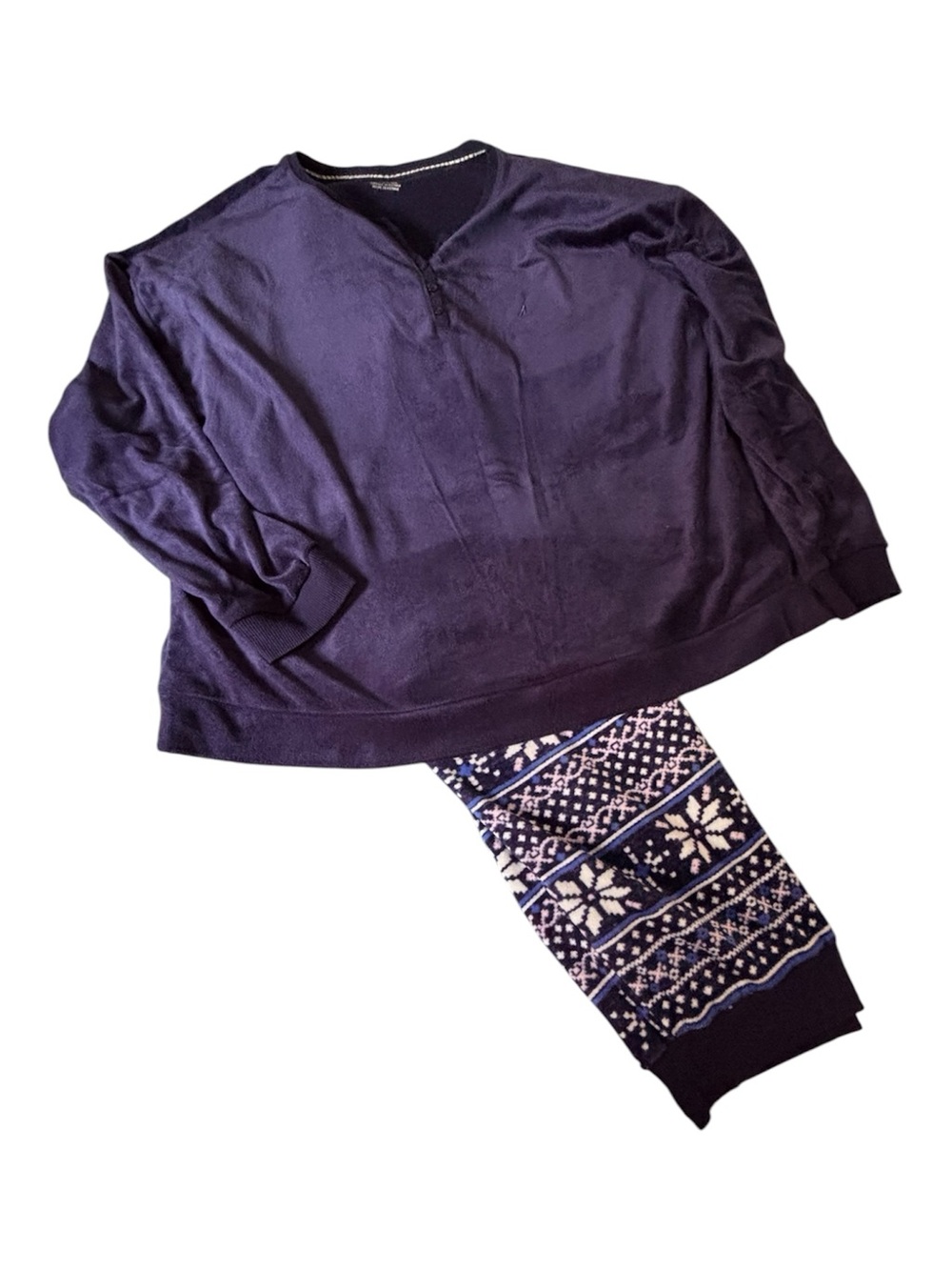 Nautica Navy Blue Two-Piece Pajama Set with Patterned Pants for Women